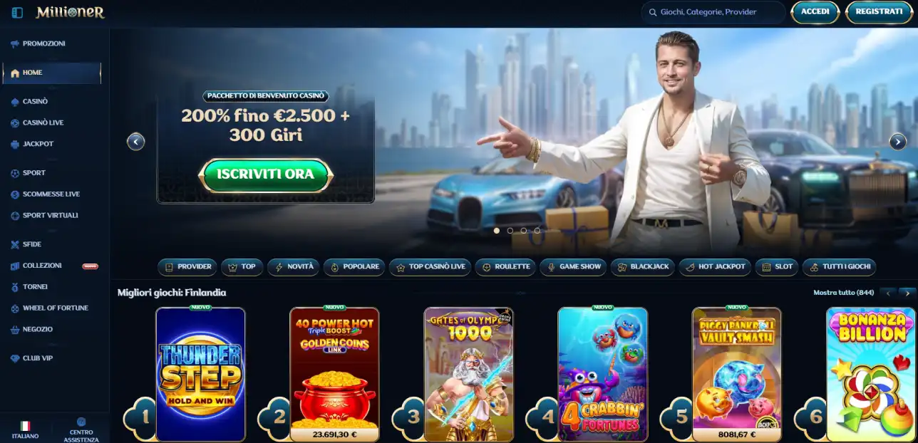 Homepage ufficiale Millioner in italiano