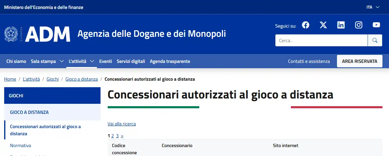 Registro ADM dei concessionari autorizzati al gioco a distanza
